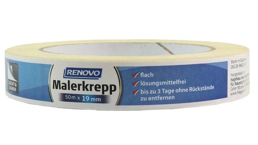 Renovo Malerkreppband » 50 m x 19 mm « Für Wände und Sockelleisten Solange Der Vorrat Reicht