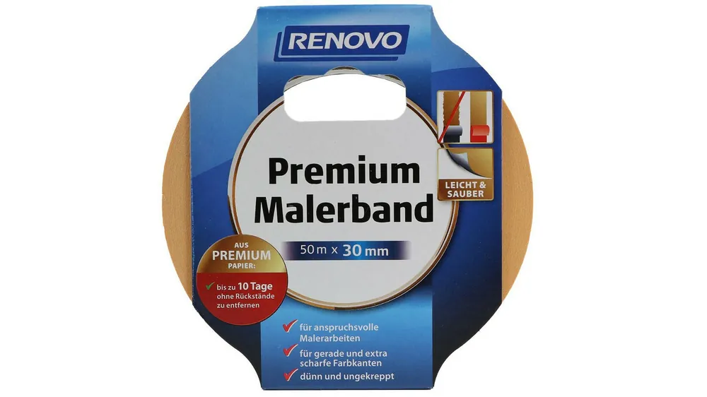 Renovo Premium Malerband » 50 m x 30 mm « Gerade und scharfe Kanten Highlight