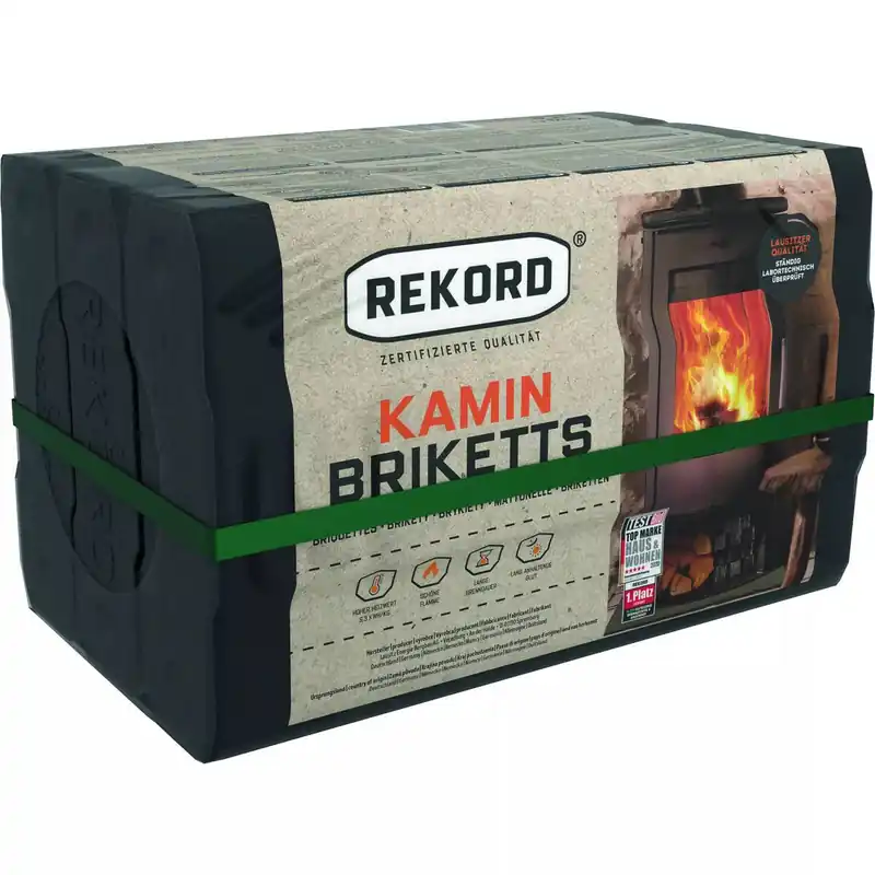 Rekord Braunkohle-Kaminbriketts » 10 kg « Folienpack, 5,3 kWh / kg Abverkauf
