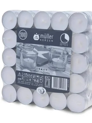 Beliebt Müller Kerzen Teelichter » 9480010000 « 100er Flatpack, Weiß, 39 mm