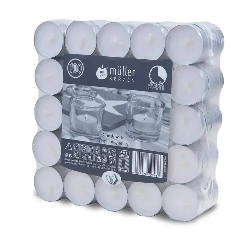 Beliebt Müller Kerzen Teelichter » 9480010000 « 100er Flatpack, Weiß, 39 mm