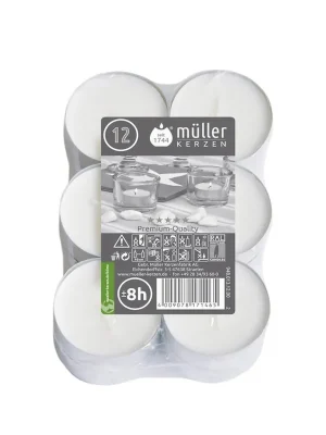 Highlight Müller Kerzen Teelichter » 9480131200 « 12er Flatpack, Weiß, 55 mm