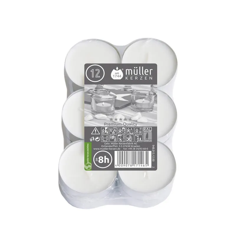 Highlight Müller Kerzen Teelichter » 9480131200 « 12er Flatpack, Weiß, 55 mm