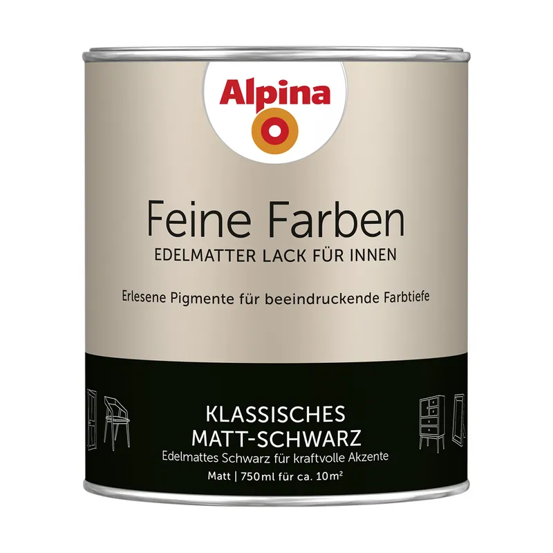 Heißes Angebot Alpina Feine Farben Lack » Klassisches Matt-Schwarz « 750 ml