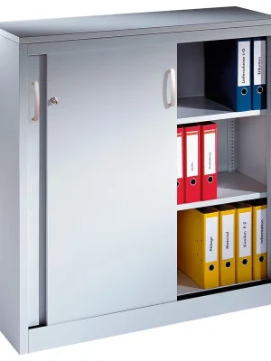 C+P 859303 Schiebetürenschrank, BxTxH 800x400x720 mm, 2 OH, 1 Boden, Korpus/Türen RAL 7035 lichtgrau/RAL 5010 enzianblau Meistverkauft