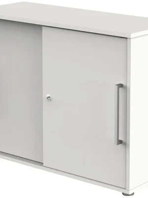 Billig KERKMANN 1986157 Schiebetürenschrank, BxTxH 1000x400x750 mm, 2 OH, 1 Boden, Edelstahlgriffe, Schloss, weiß