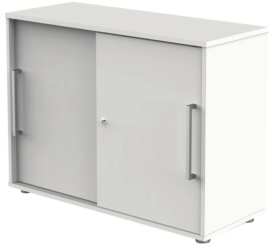 Billig KERKMANN 1986157 Schiebetürenschrank, BxTxH 1000x400x750 mm, 2 OH, 1 Boden, Edelstahlgriffe, Schloss, weiß