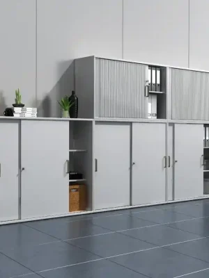 Schneller Versand HAMMERBACHER 1981040 Büro-Schiebetürenschrank, BxTxH 1200x400x1100 mm, 3 OH, 2 Böden, Schloss, buche