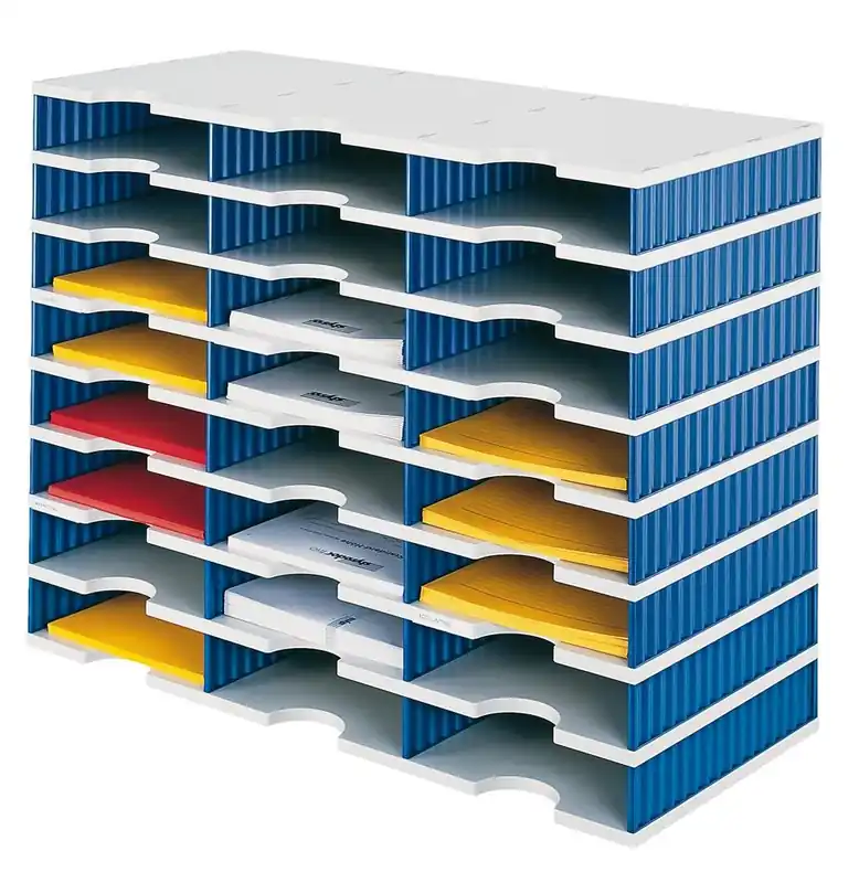 STYRO GMBH 864654 Ablage- und Sortiersystem, Grundmodul, 3x8 Fächer, BxTxH 723x331x573 mm, Polystyrol, grau/blau Direktkauf