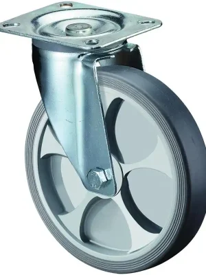 Bestpreis BS ROLLEN 6017307 Transportgeräte-Lenkrolle, thermopl. Gummi grau, Durchm. 125 mm, Traglast 120 kg, Rollenlager, Anschraubplatte