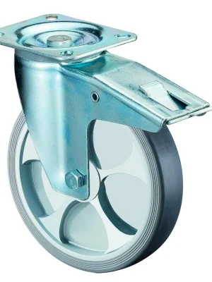 Angebot BS ROLLEN 6017311 Transportgeräte-Lenkrolle mit Feststeller, thermopl. Gummi grau, Durchm. 100 mm, Traglast 110 kg, Rollenlager, Anschraubplatte