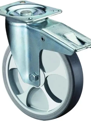 BS ROLLEN 6017313 Transportgeräte-Lenkrolle mit Feststeller, thermopl. Gummi grau, Durchm. 160 mm, Traglast 200 kg, Rollenlager, Anschraubplatte Rabatt