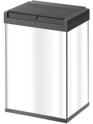 HAILO-WERK 6042815 Großraum-Abfallbox, Volumen 35 l, BxTxH 340x260x500 mm, Gehäuse Edelstahl, Kunststoff-Schwingdeckel schwarz Echt