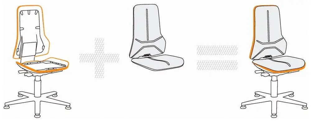 Letzte Chance INTERSTUHL 1946759 Arbeitsdrehstuhl, Permanentkontakt, mit Rollen, Flexband orange, Basisstuhl ohne Polster, Sitz Höhe 450-620 mm, DIN 68877