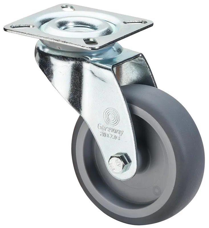 Must-Have BS ROLLEN 6017292 Apparate-Lenkrolle, Gummi grau, Durchm. 100 mm, Traglast 70 kg, Gleitlager, Anschraubplatte