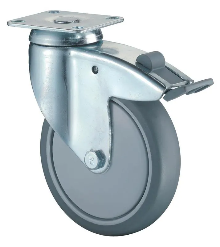 Bestseller BS ROLLEN 1617675 Apparate-Lenkrolle m. Festst., Gummi grau, Durchm. 100 mm, Traglast 80 kg, Kugellager, Anschraubplatte
