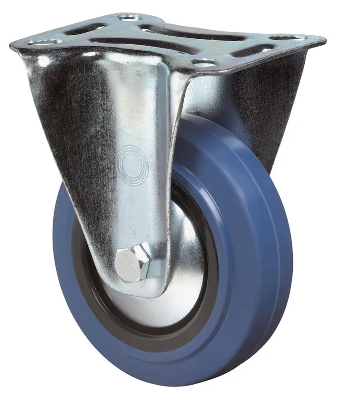 BS ROLLEN 1617810 Transportgeräte-Bockrolle, Elastik-Vollgummi blau, Durchm. 125 mm, Traglast 300 kg, Rollenlager, Anschraubplatte Knallerangebot