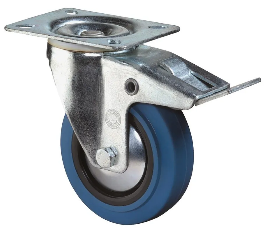 BS ROLLEN 1617806 Transportgeräte-Lenkrolle m. Festst., Elastik-Vollgummi blau,Durchm. 125 mm, Traglast 300 kg, Rollenlager, Anschraubplatte Direkt Vom Hersteller