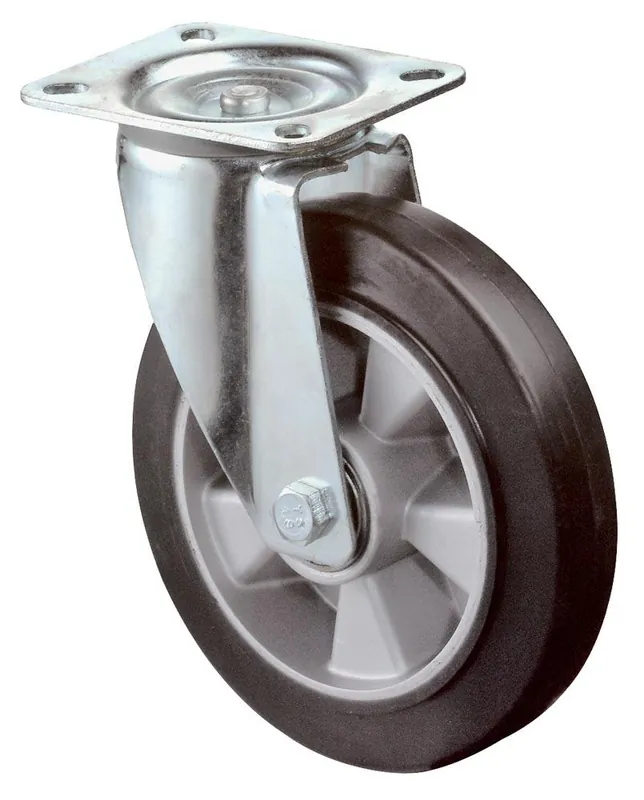 BS ROLLEN 1617818 Transportgeräte-Lenkrolle, Elastik-Vollgummi schwarz, Durchm. 125 mm, Traglast 200 kg, Kugellager, Anschraubplatte Preiswert