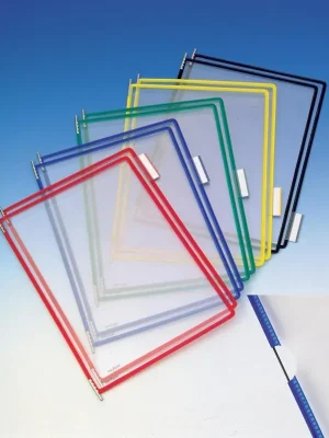 TARIFOLD SAS 852586 Sichttafeln, PVC, DIN A4, farbiger Rand rot, Metall-Drehzapfen, 5 Aufsteckreiter, VE 10 Stück Must-Have