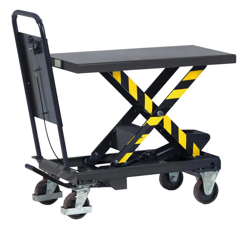 FECHTEL 6472291 Scherenhubtisch, Traglast 500 kg, Hubbereich 435-1000 mm, Tischplatte LxB 1010x520 mm, Außen-LxB 1275x520 mm, Bereifung PU Markenware