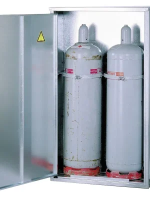 Markenprodukt ASECOS 811886 Propangasflaschen-Schrank, verzinkt, geschlossene Ausführung, mit 1-flügeliger Tür, für 2x33 kg Propangasflasche, BxTxH 840x400x1500 mm