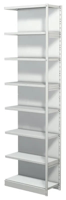 Highlight KERKMANN 854476 Steckregal mit Rückwand, Anbaufeld, 8 Fachböden, 7 OH, BxTxH 750x300x2600 mm, lichtgrau
