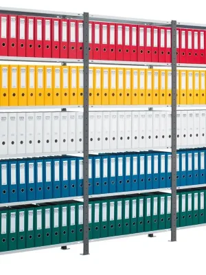 Highlight SCHULTE 827108 Archiv-Steckregal, Anbaufeld, RAL 7035 lichtgrau, 7 Fachböden, mit Mittelanschlag, Fachlast 150 kg, BxTxH 1000x600x2300 mm