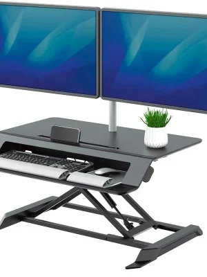 Bestseller FELLOWES 6409470 Sitz-Steh Workstation, für 2 Monitore, montiert, schwarz, Traglast 17 kg, BxTxH 800x111x610 mm