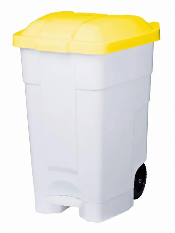 GLOGNER 6423515 Mobiler Abfallbehälter, Vol. 70 Liter, BxTxH 560x575x780 mm, mit Pedal, Korpus weiß, Deckel gelb Versand Am Gleichen Tag