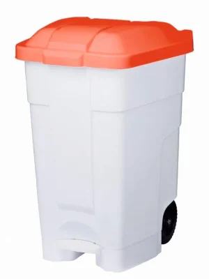 GLOGNER 6423516 Mobiler Abfallbehälter, Vol. 70 Liter, BxTxH 560x575x780 mm, mit Pedal, Korpus weiß, Deckel rot Bestpreis