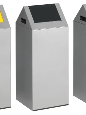 Must-Have VAR GMBH 1967152 Wertstoffsammler, Volumen 43 l, selbstlöschend, BxTxH 320x320x600 mm, Einwurf RAL 1023 verkehrsgelb, Korpus silber