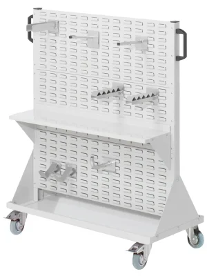 KAPPES 848697 Werkstattwagen, mit 3 Schlitzplatten je Seite, mit Zubehör, BxTxH 1000x500x1230 mm, RAL 7035 Echt