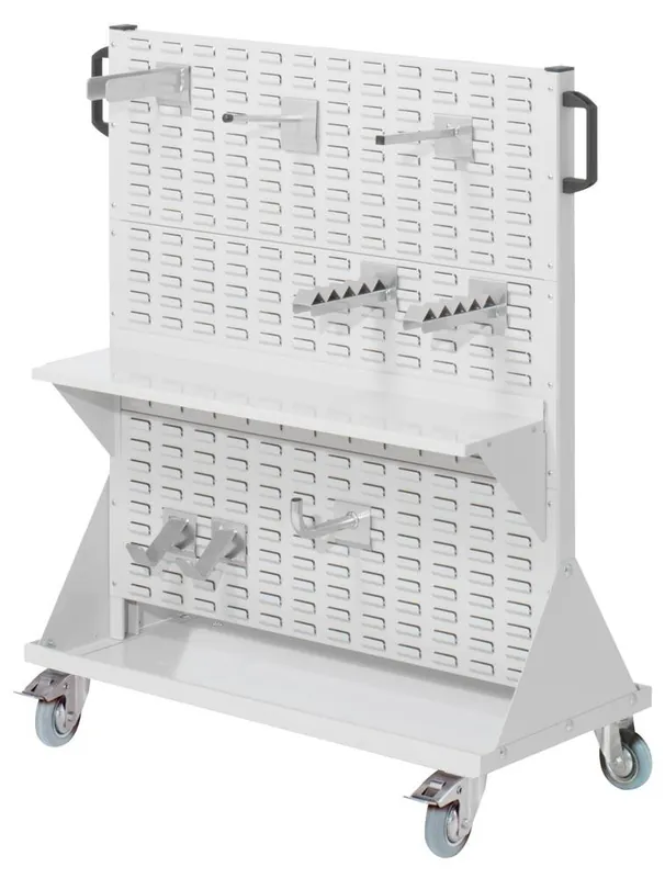 KAPPES 848697 Werkstattwagen, mit 3 Schlitzplatten je Seite, mit Zubehör, BxTxH 1000x500x1230 mm, RAL 7035 Echt