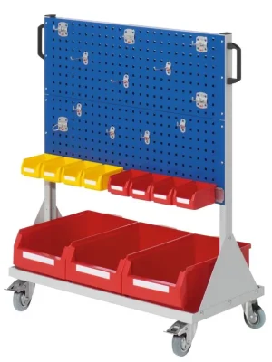 KAPPES 848694 Werkstattwagen, 2 Lochpl. je Seite, Hakensort. 12-tlg., div. Kästen, Zubehör, BxTxH 1000x500x1230 mm, RAL 7035/5010 Expressversand