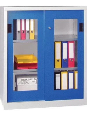 Direkt Vom Hersteller PAVOY 875450 Schiebetürenschrank, Sichtfenstertüren, 2 verzinkte Böden, ohne Trennwand, BxTxH 1000x400x1200 mm, RAL 7035/5010