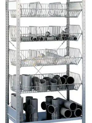 Jetzt Bestellen SCHULTE 821824 Kleinteileregal mit 4 Gitterkörben, Anbaufeld, BxTxH 1006x500x2000 mm, verzinkt, Fachlast 150 kg