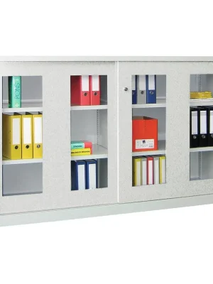 Direkt Vom Hersteller PAVOY 875560 Schiebetürenschrank, Sichtfenstertüren, 4 verzinkte Böden, mit Trennwand, BxTxH 2000x600x1200 mm, RAL 7035