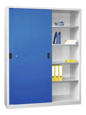 Jetzt Bestellen PAVOY 875922 Schiebetürenschrank, Vollblechtüren, 8 verzinkte Böden, mit Trennwand, BxTxH 1500x600x1950 mm, RAL 7035/5010