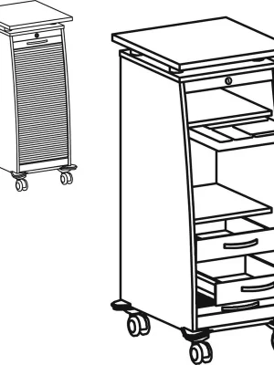 GERAMÖBEL 6042612 Rollladencaddy, BxTxH 515x600x1155 mm, 2 Böden, Utensilienschub, 2 Schubladen, Schloss, fahrbar, ahorn/silber Preis Gesenkt