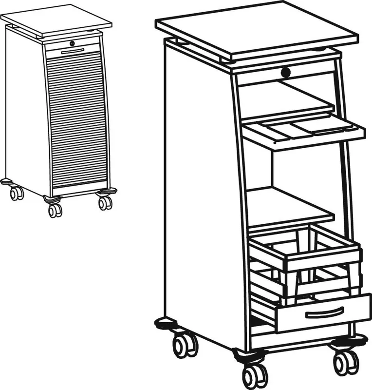 GERAMÖBEL 6042618 Rollladencaddy, BxTxH 515x600x1155 mm, 2 Böden, Utensilienschub, Hängeregistraturauszug, Schloss, fahrbar, weiß/silber Echt