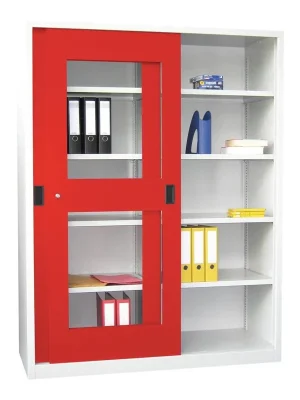 Günstig PAVOY 875641 Schiebetürenschrank, Sichtfenstertüren, 8 verzinkte Böden, mit Trennwand, BxTxH 1500x400x1950 mm, RAL 7035/3000