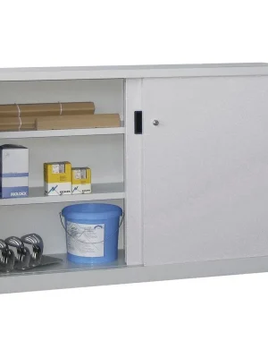 Knallerangebot PAVOY 875752 Schiebetürenschrank, Vollblechtüren, 2 verzinkte Böden, ohne Trennwand, BxTxH 1000x600x1000 mm, RAL 7035