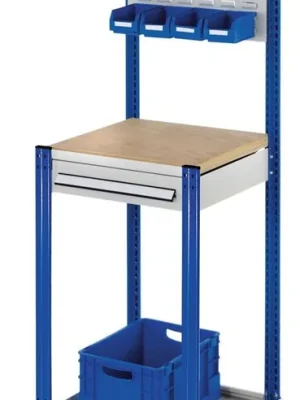 Bestpreis KAPPES 849353 Workstation fahrbar, Arbeitplatte Buche-Multiplex, Schlitzplatte, 1 Schublade 100 mm hoch, BxTxH 500x500x1730 mm, RAL 7035/5010