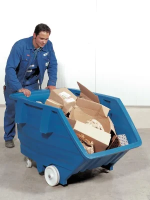 ASECOS 871780 Muldenkippbehälter aus PE, Vol. 0,5 cbm, LxBxH 1440x960x825 mm, Traglast 150 kg, mit Radsatz, Farbe blau Meistverkauft