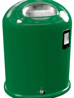 RENNER GMBH 1981523 Abfallbehälter oval mit Ascher, Vol. 45 l, aus Stahlblech, BxTxH 425x330x590, mit Federklappe, RAL 6005 Sonderaktion