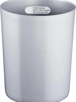 Expressversand HELIT INNOVATIVE BÜROPRODUKTE 1989291 Sicherheits-Papierkorb, Kunststoff schwer entflammbar, Volumen 13 l, Durchm.xH 250x300 mm, silber, VE 5 Stück