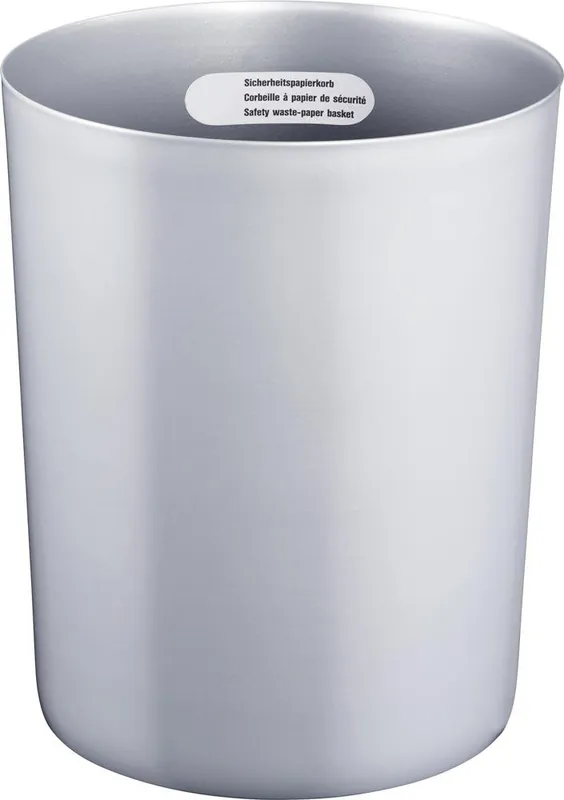 Expressversand HELIT INNOVATIVE BÜROPRODUKTE 1989291 Sicherheits-Papierkorb, Kunststoff schwer entflammbar, Volumen 13 l, Durchm.xH 250x300 mm, silber, VE 5 Stück