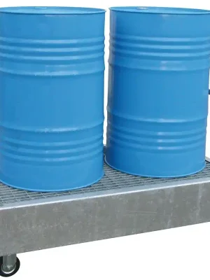 LACONT UMWELTTECHNIK GMBH 1981486 Auffangwanne aus 3 mm Stahlblech, verzinkt, fahrbar, für 2 St. 200-l-Fass, stehende Lagerung, BxTxH 800x1400x405 mm, Auffangvolumen 220 l Top-Preis