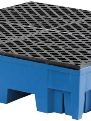 ASECOS 1988266 Auffangwanne aus Polyethylen, mit PE-Gitterrost, Volumen 295 l, BxTxH 1235x1235x275 mm, für 4 Fässer, blau, mit Einfahrtaschen Sofort Bestellen